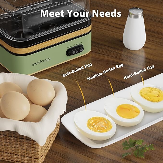 Evoloop Rapid Electric Egg Cooker - 6 Eggs, Soft/Hard Boiled, Poacher, Omelet Maker, Auto Shut-Off, BPA Free