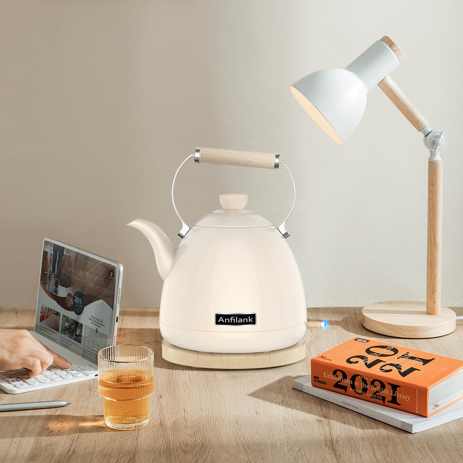 Anfilank 1.7L Cordless Electric Kettle, Stainless Steel Tea Kettle with Water window And LED Light, Auto Shut-off, JK-150