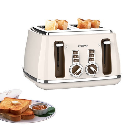 Evoloop Toaster 4 Slice, Stainless Steel Bread Toasters, 6 Bread Shade Settings, Reheat, Bagel, Defrost, Cancel Function, KY-810