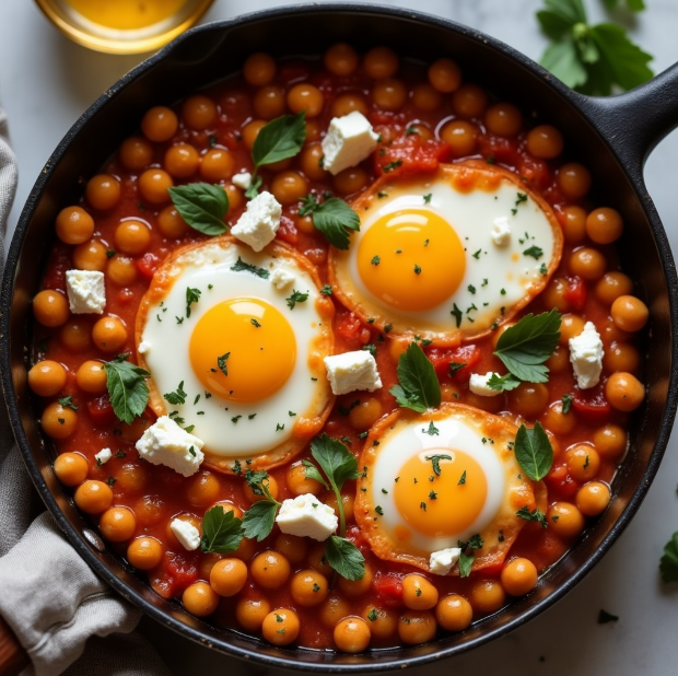 Chickpea and Poached Egg Skillet