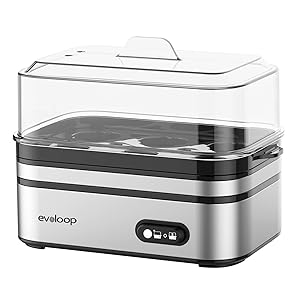 Evoloop Rapid Electric Egg Cooker - 6 Eggs, Soft/Hard Boiled, Poacher, Omelet Maker, Auto Shut-Off, BPA Free
