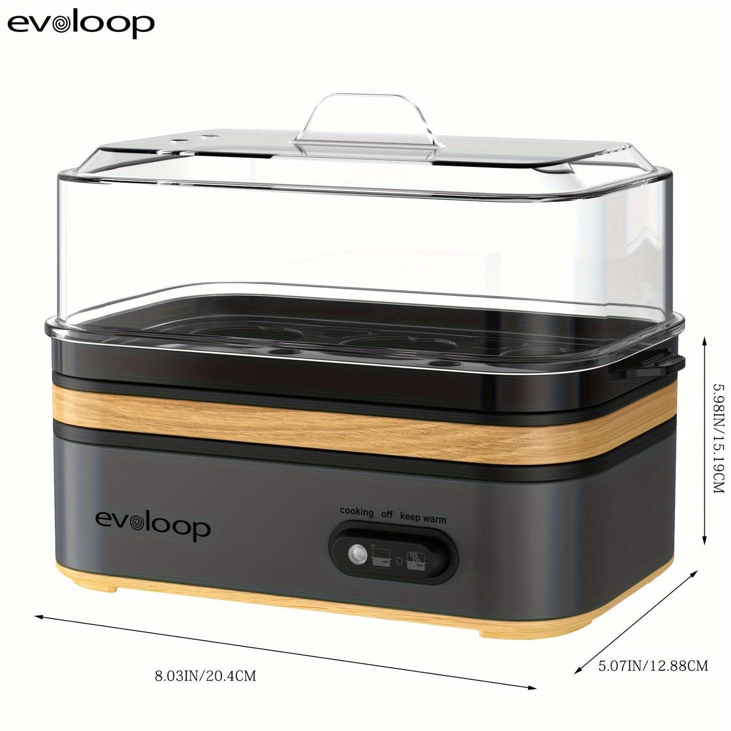 Evoloop Rapid Electric Egg Cooker - 6 Eggs, Soft/Hard Boiled, Poacher, Omelet Maker, Auto Shut-Off, BPA Free