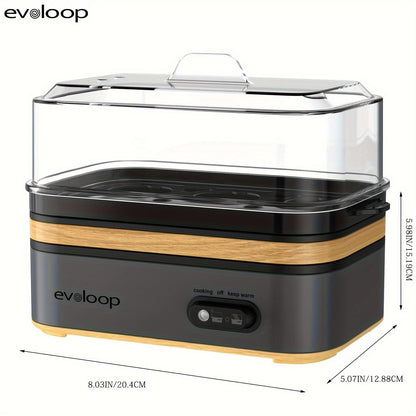 Evoloop Rapid Electric Egg Cooker - 6 Eggs, Soft/Hard Boiled, Poacher, Omelet Maker, Auto Shut-Off, BPA Free