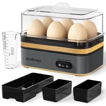 Evoloop Rapid Electric Egg Cooker - 6 Eggs, Boiled Eggs, Poacher, Omelet Maker, Auto Shut-Off, BPA Free