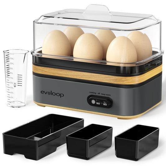 Evoloop Rapid Electric Egg Cooker - 6 Eggs, Boiled Eggs, Poacher, Omelet Maker, Auto Shut-Off, BPA Free