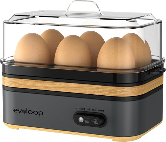 Evoloop Rapid Electric Egg Cooker - 6 Eggs, Soft/Hard Boiled, Poacher, Omelet Maker, Auto Shut-Off, BPA Free