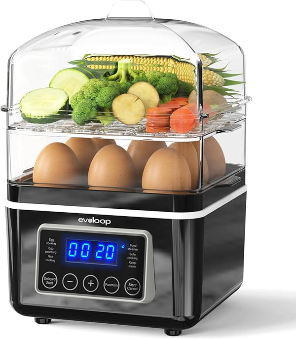 2 Tiers Electric Food Steamer for Cooking, Digital Multi Vegetable Steamer, BPA-Free, Stackable Baskets, Auto Shut-Off, Ideal for Veggies/ Seafood/ Rice