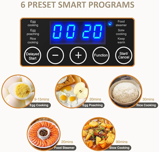 2 Tiers Electric Food Steamer for Cooking, Digital Multi Vegetable Steamer, BPA-Free, Stackable Baskets, Auto Shut-Off, Ideal for Veggies/ Seafood/ Rice