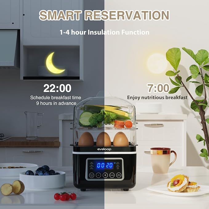 2 Tiers Electric Food Steamer for Cooking, Digital Multi Vegetable Steamer, BPA-Free, Stackable Baskets, Auto Shut-Off, Ideal for Veggies/ Seafood/ Rice