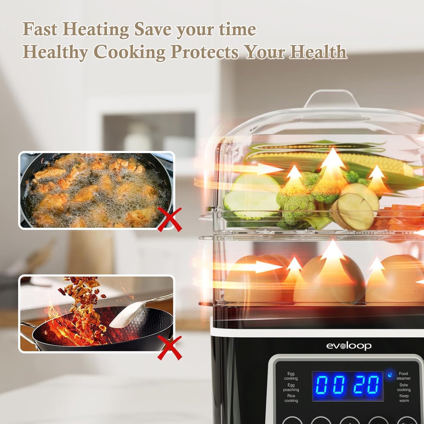 2 Tiers Electric Food Steamer for Cooking, Digital Multi Vegetable Steamer, BPA-Free, Stackable Baskets, Auto Shut-Off, Ideal for Veggies/ Seafood/ Rice