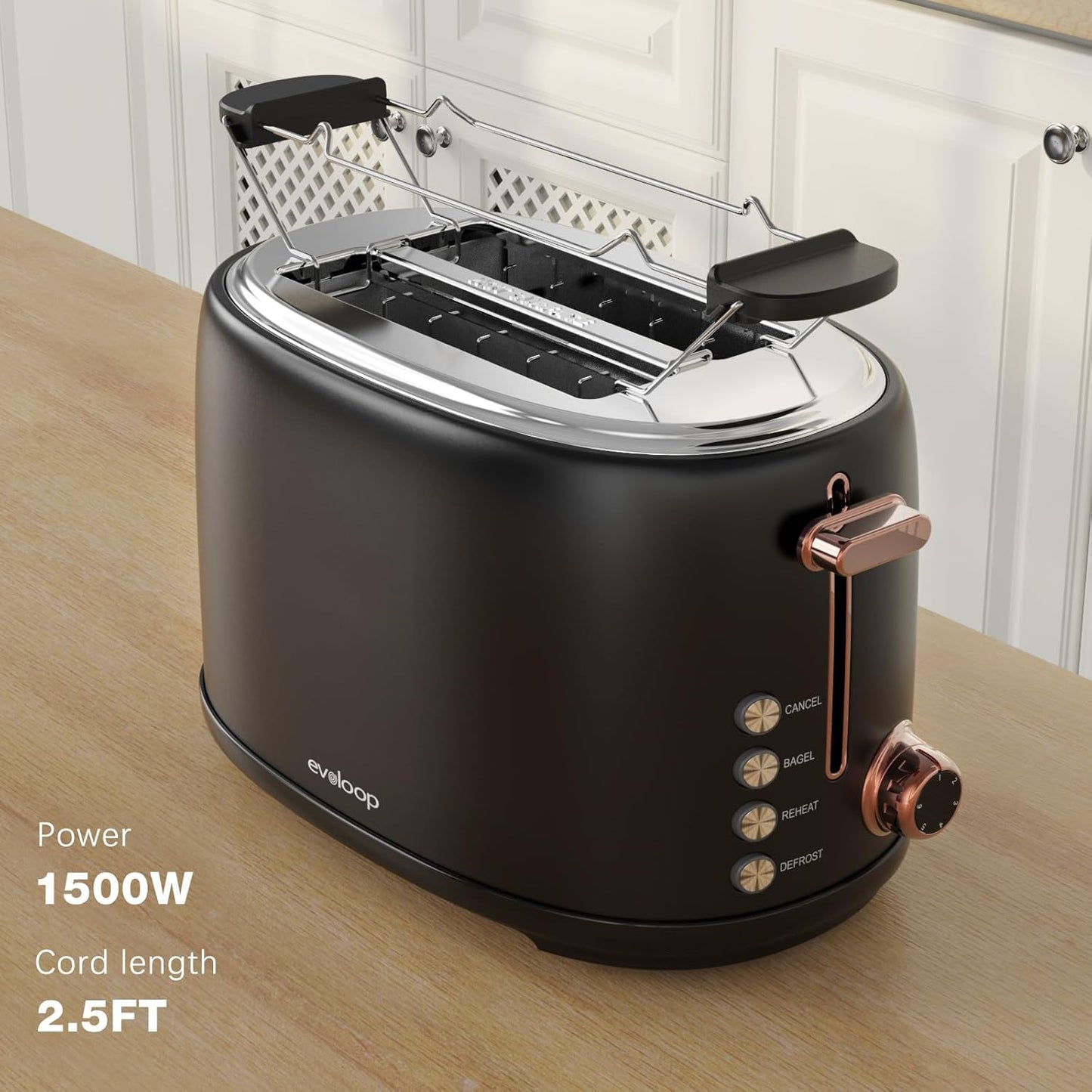 Evoloop Toaster 2 Slice, Stainless Steel Bread Toasters, 6 Bread Shade Settings, Reheat, Bagel, Defrost, Cancel Function, KY-856