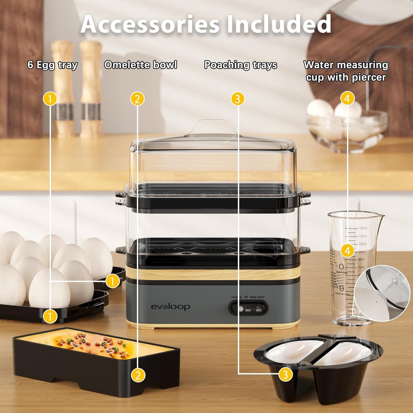 Evoloop Rapid Egg Cooker Electric 12 Eggs Capacity