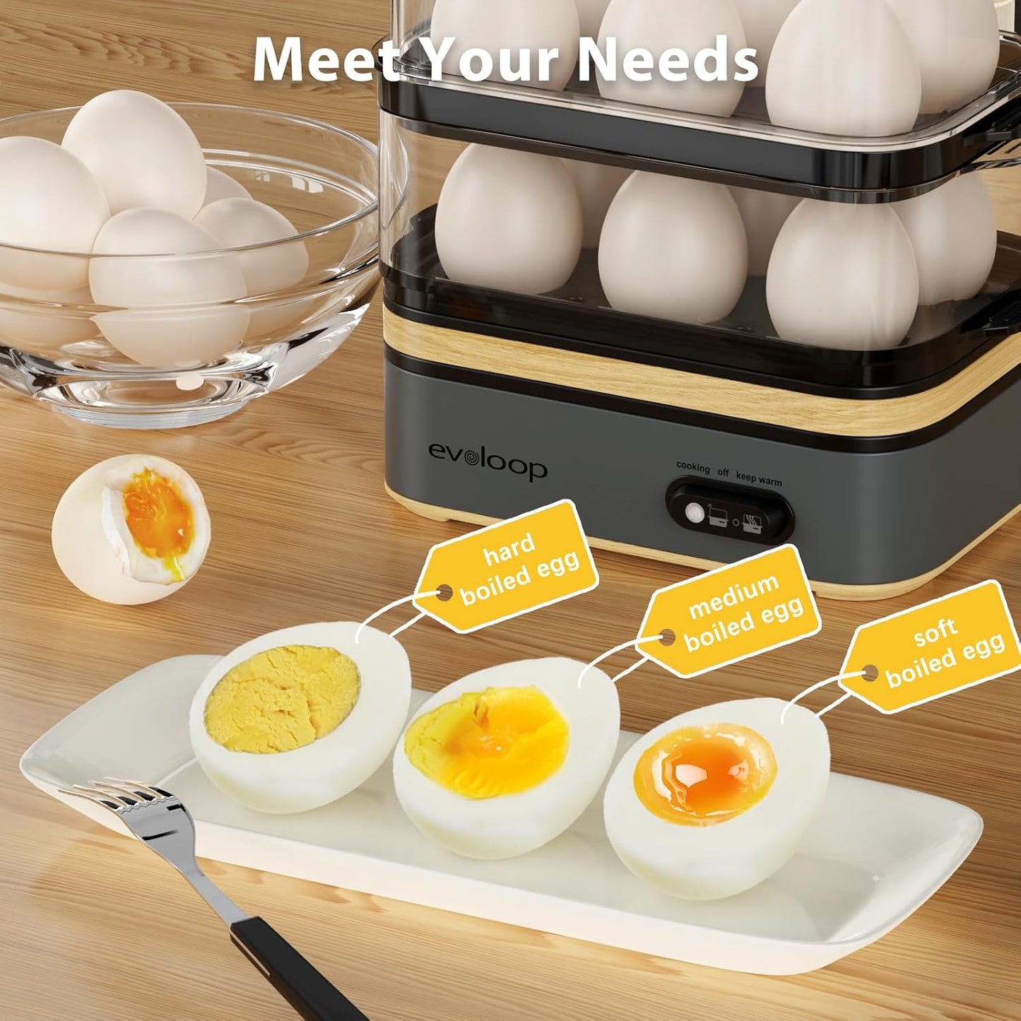 Evoloop Rapid Egg Cooker Electric 12 Eggs Capacity Detail