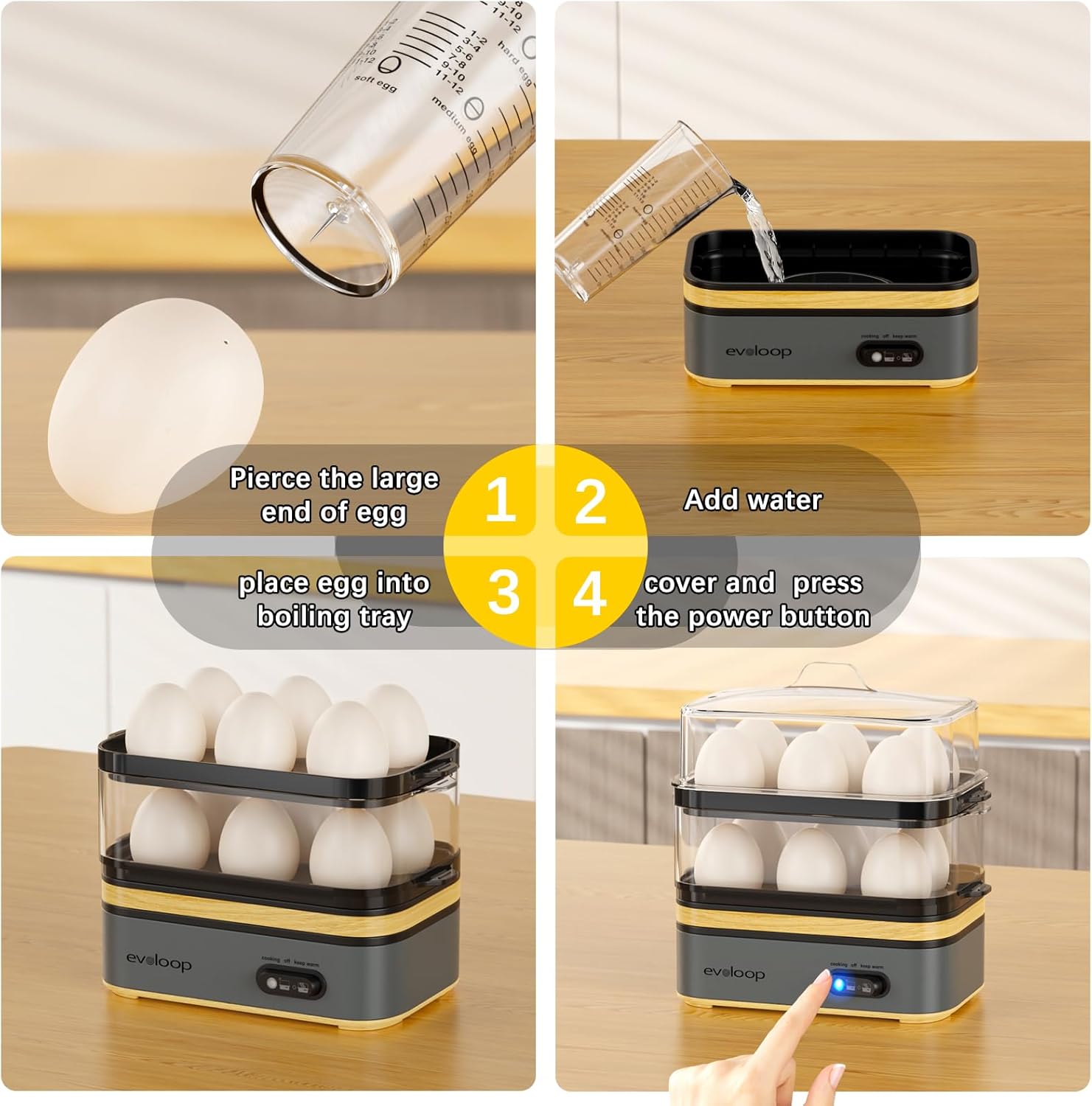 Evoloop Rapid Egg Cooker Electric 12 Eggs Capacity OL