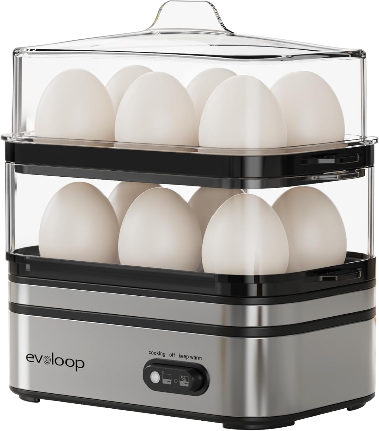 Evoloop Rapid Egg Cooker Electric 12 Eggs Capacity Silver
