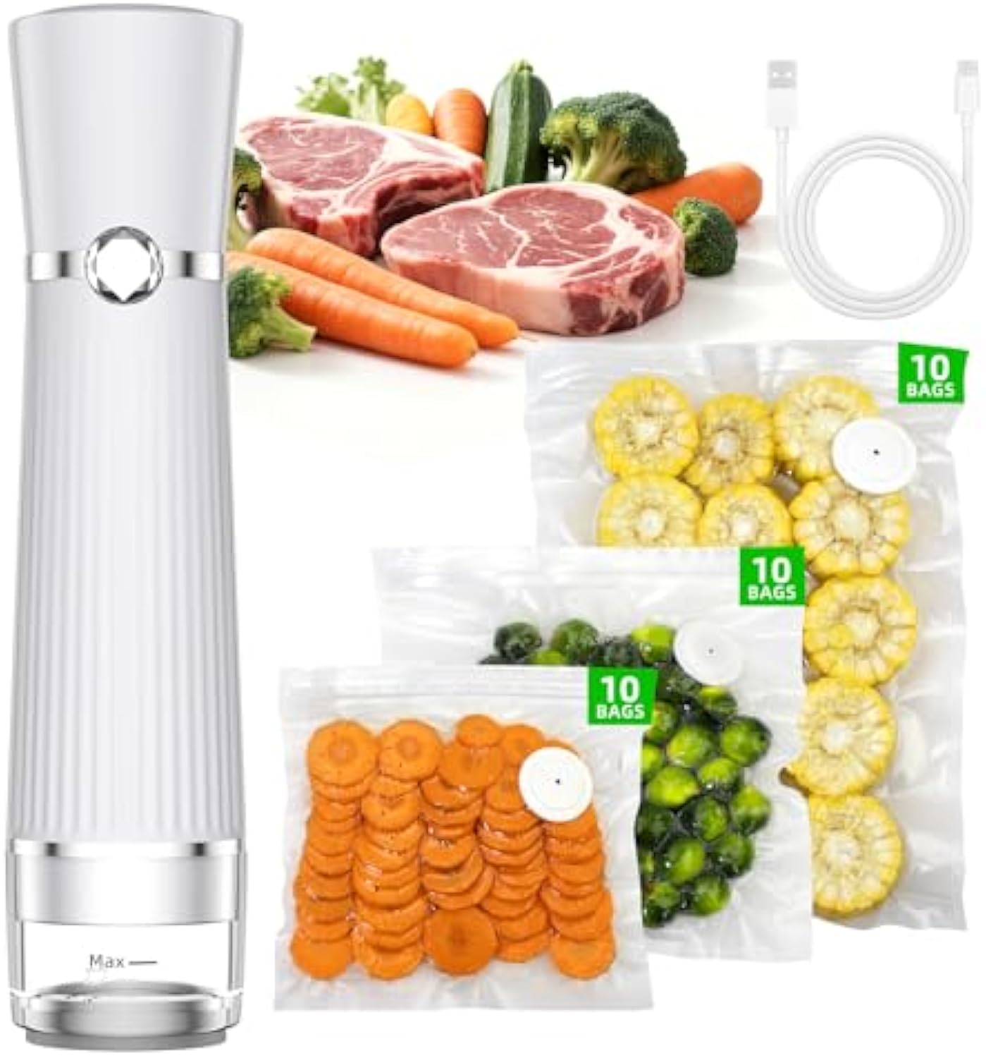 Vacuum Sealer for Food, Handheld Saver Compact Vacuum Sealer Machine with 30 Reusable Bags for 10X Preservation & Fresh