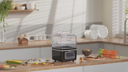 2 Tiers Electric Food Steamer for Cooking, Digital Multi Vegetable Steamer, BPA-Free, Stackable Baskets, Auto Shut-Off, Ideal for Veggies/ Seafood/ Rice