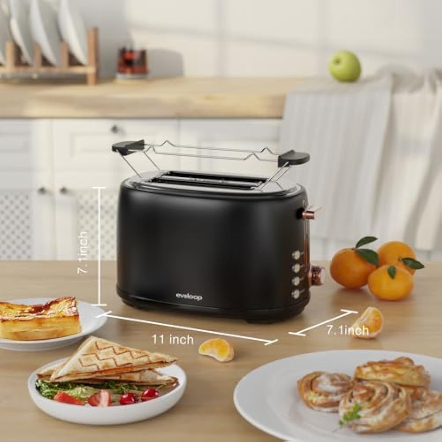 Evoloop Toaster 2 Slice, Stainless Steel Bread Toasters, 6 Bread Shade Settings, Reheat, Bagel, Defrost, Cancel Function, KY-856