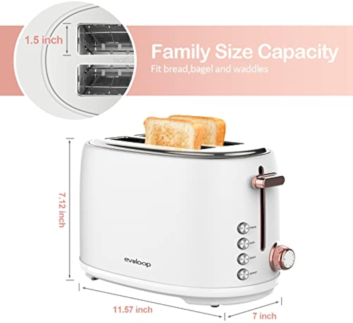 Evoloop Toaster 4 Slice, Stainless Steel Bread Toasters, 6 Bread Shade Settings, KY-832