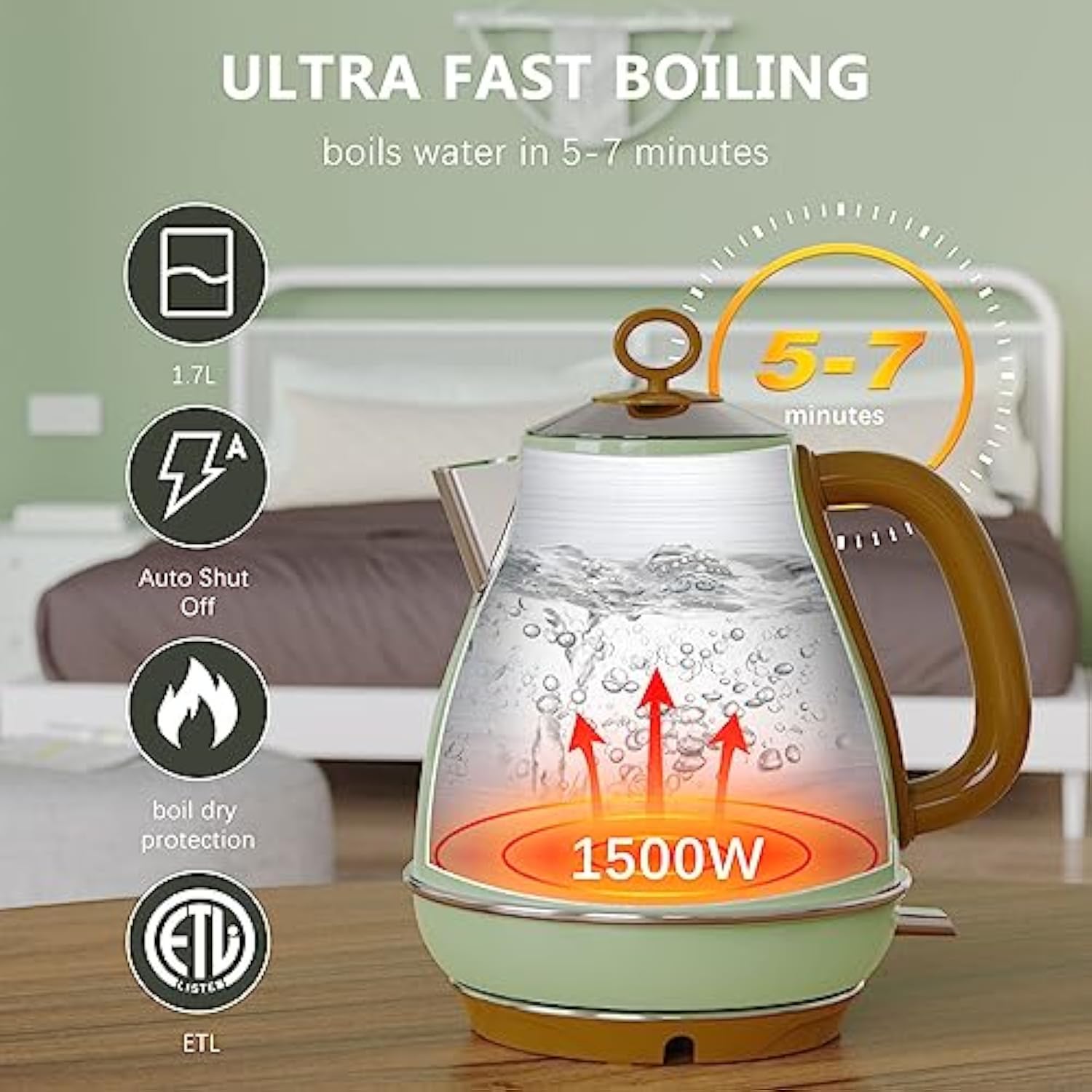 Evoloop 1.7L Fast Boiling Electric Kettles, Hot Water Tea Kettle, Hot Water Boiler Heater, Stainless Steel Teapot