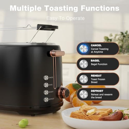 Evoloop Toaster 2 Slice, Stainless Steel Bread Toasters, 6 Bread Shade Settings, Reheat, Bagel, Defrost, Cancel Function, KY-856