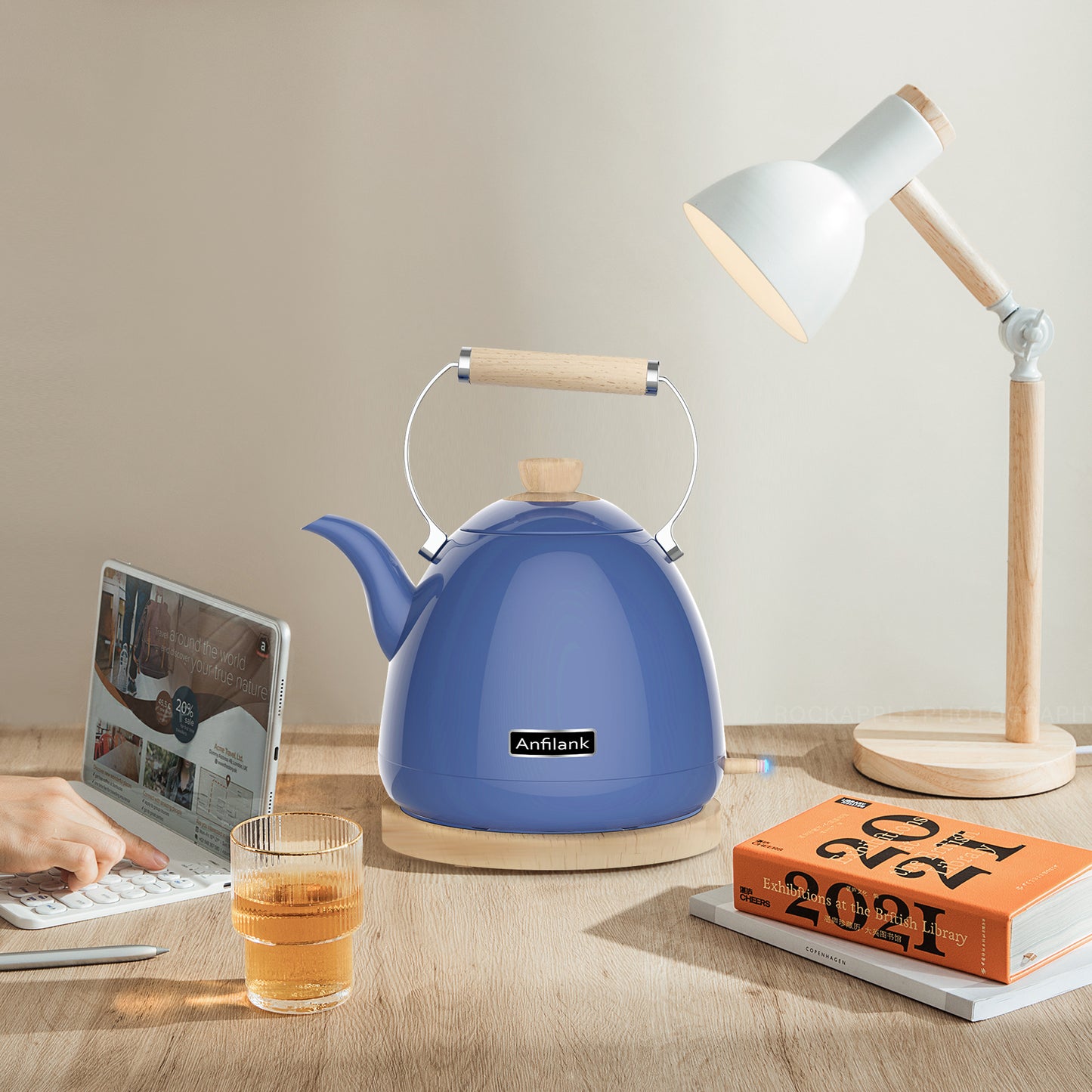 Anfilank 1.7L Cordless Electric Kettle, Stainless Steel Tea Kettle with Water window And LED Light, Auto Shut-off, JK-150