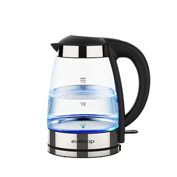 Evoloop Electric Tea Kettle 1.7L Hot Water Boiler, 1500W Glass Water Kettle with Auto Shut-Off & Boil Dry Protection, JK-108D