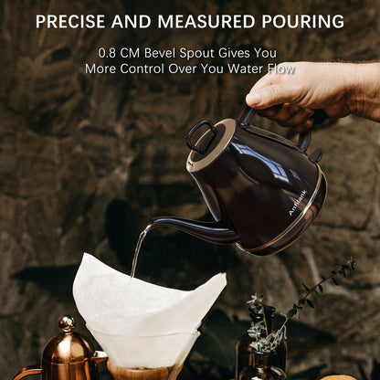 Anfilank Gooseneck Electric Kettle(1.0L), 100% Stainless Steel BPA Free Classic Pour Over Coffee Kettle, Electric Teapot with Auto Shut-Off Protection, JK-156