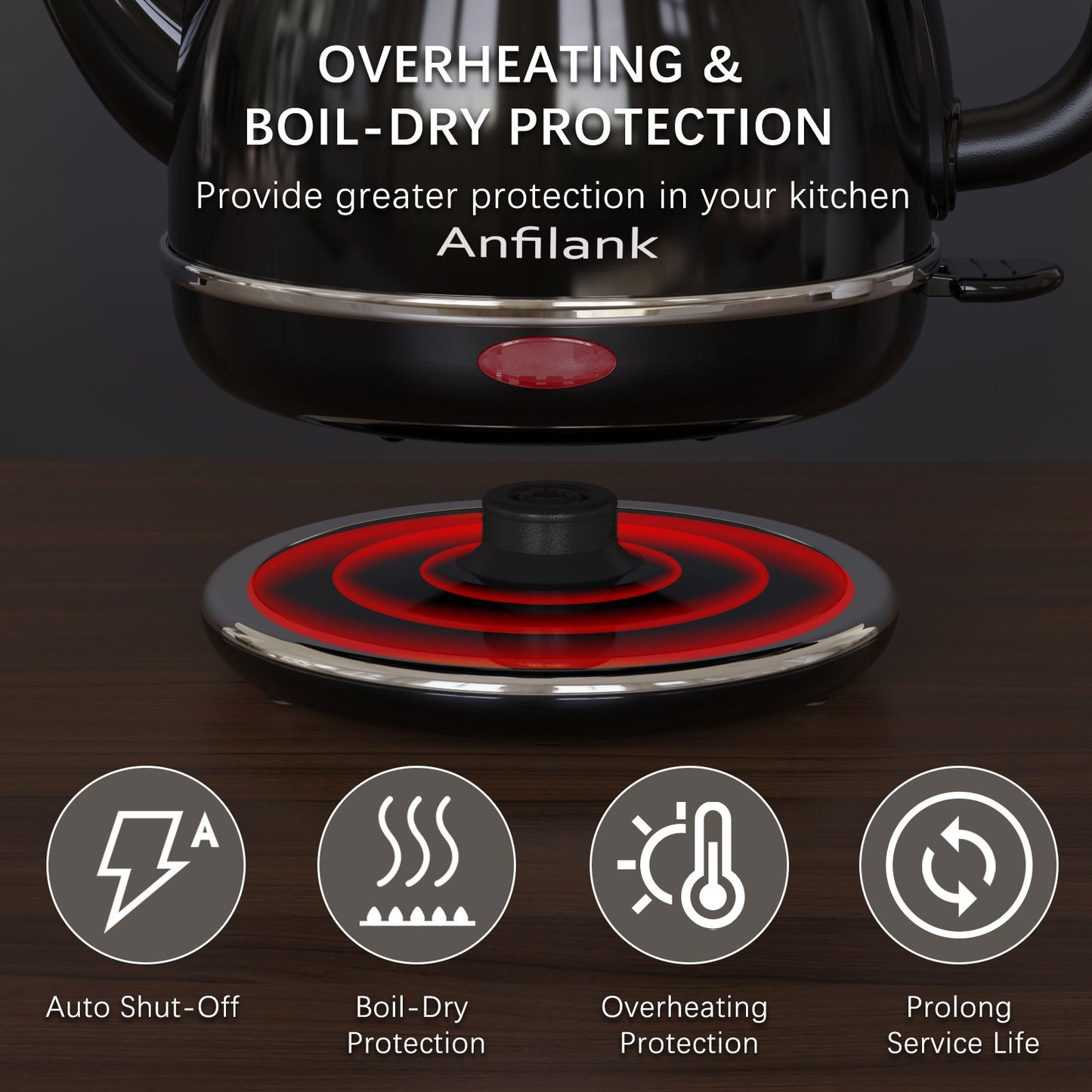 Anfilank Gooseneck Electric Kettle(1.0L), 100% Stainless Steel BPA Free Classic Pour Over Coffee Kettle, Electric Teapot with Auto Shut-Off Protection, JK-156