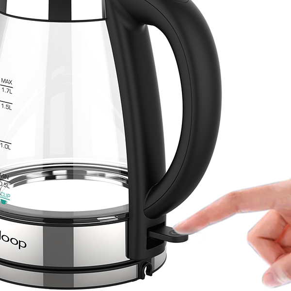Evoloop Electric Tea Kettle 1.7L Hot Water Boiler, 1500W Glass Water Kettle with Auto Shut-Off & Boil Dry Protection, JK-108D