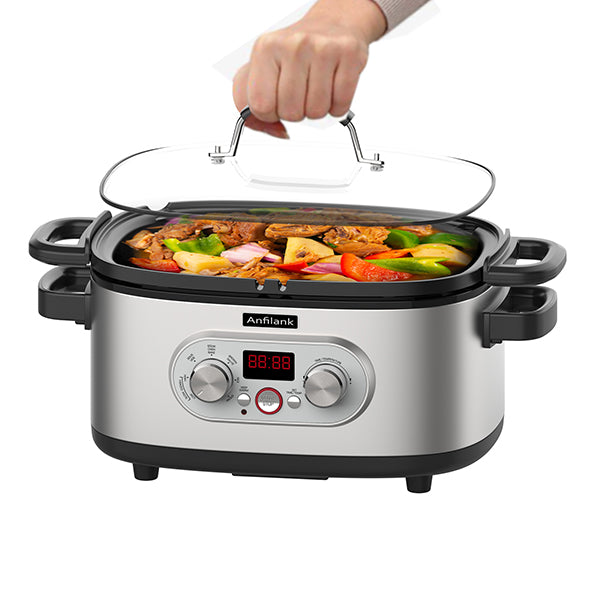 Anfilank 8-in-1 Multi-Cooker, Programmable 6.8 Quart SlowCooker for Steam, Bake, Roast, Sear, Sauté