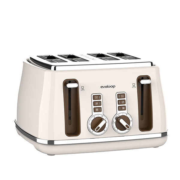 Evoloop Toaster 4 Slice, Stainless Steel Bread Toasters, 6 Bread Shade Settings, Reheat, Bagel, Defrost, Cancel Function, KY-810
